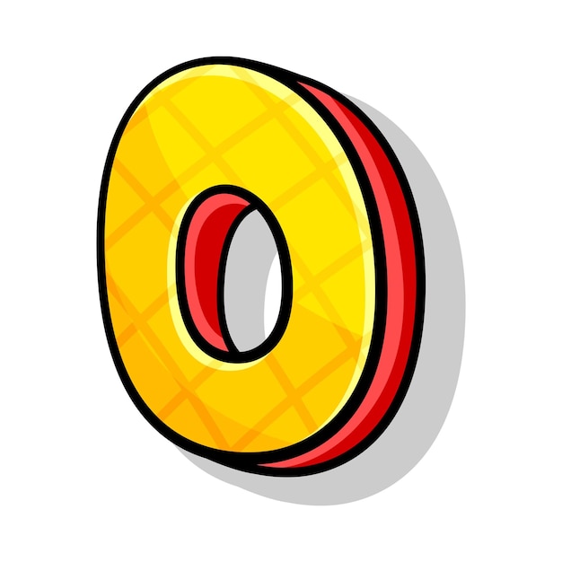 Letra O mayúscula isométrica brillante amarilla y roja en estilo de dibujos animados del alfabeto inglés Fuente moderna para cualquier diseño Ilustración vectorial aislada sobre fondo blanco