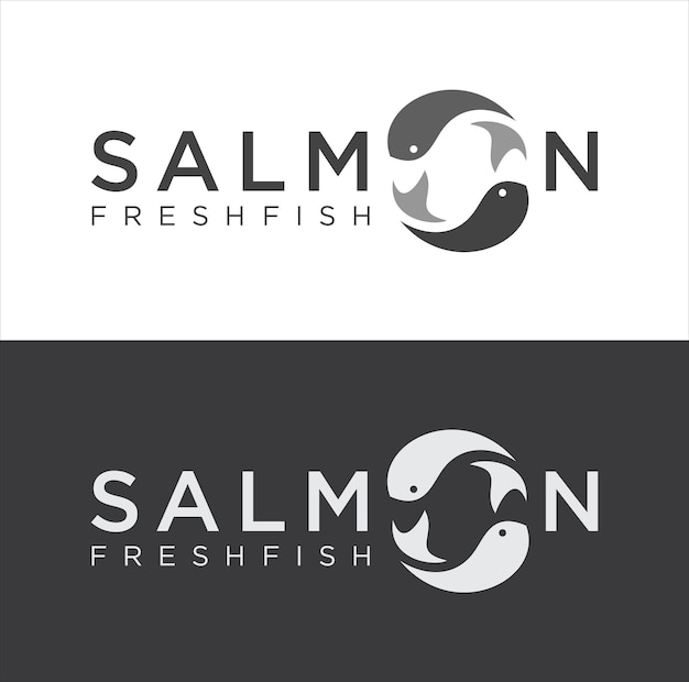 Letra O Salmon Fish Logo Retro Vintage etiqueta de mariscos