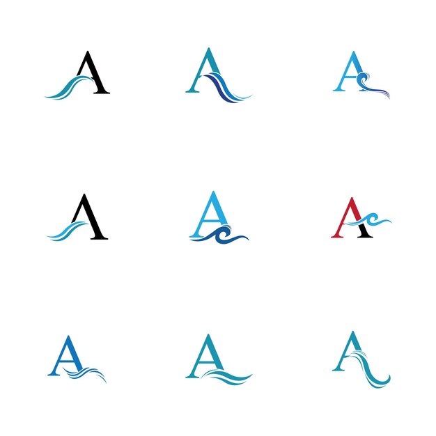 Letra A y ondas de agua ilustración vectorial sobre fondo blanco.