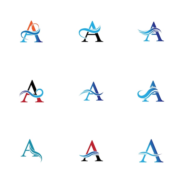 Letra A y ondas de agua ilustración vectorial sobre fondo blanco.