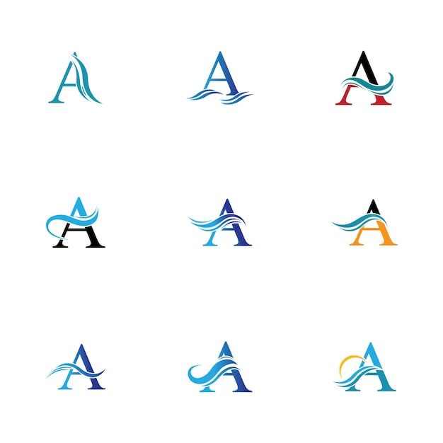 Letra A y ondas de agua ilustración vectorial sobre fondo blanco.