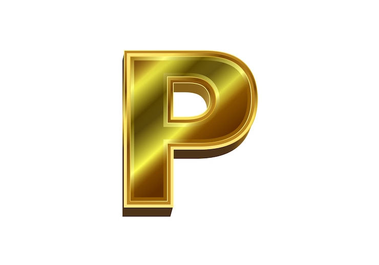 Vector letra de oro 3d p alfabeto de oro de lujo sobre fondo blanco