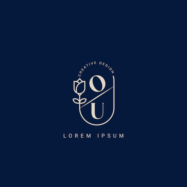 La letra OU o UO logotipo creativo con belleza concepto floral vector premium