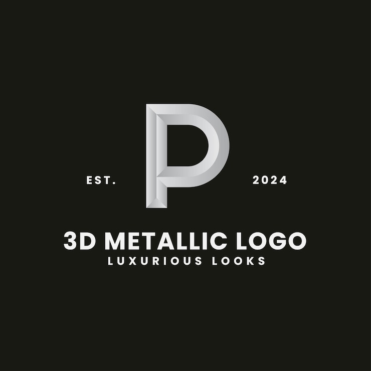 Vector letra p 3d monocromo concepto logotipo marca real y clásica
