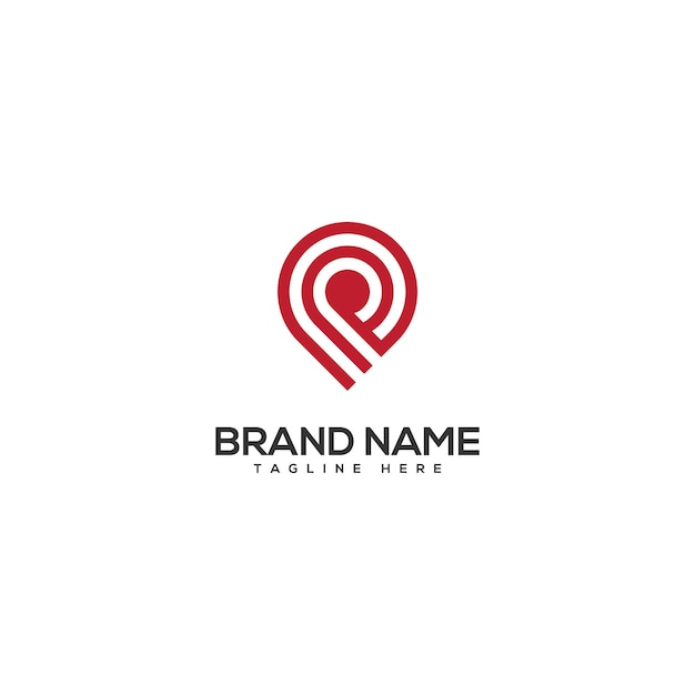 La letra P del alfabeto y el logotipo de la ubicación Elemento de plantilla de diseño del logotipo de vector plano