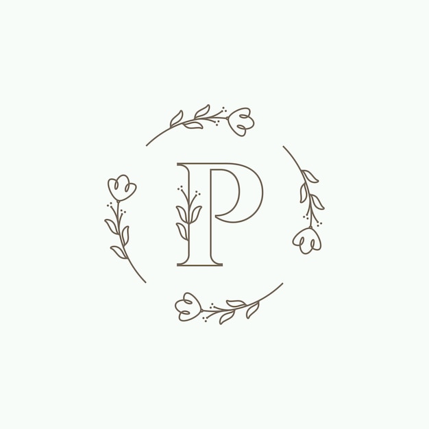 letra p círculo de flores diseño de logotipo minimalista vector gráfico