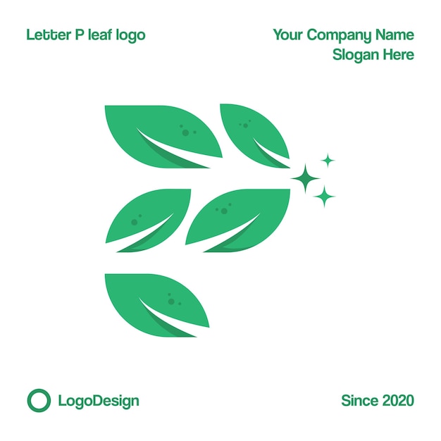 Letra P creativa con diseño de logotipo de hoja.