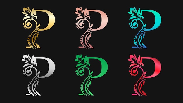 Letra P decorativa en colores metalizados