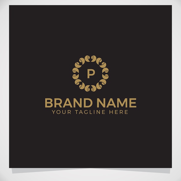 Letra P dentro de la plantilla de logotipo de marco floral