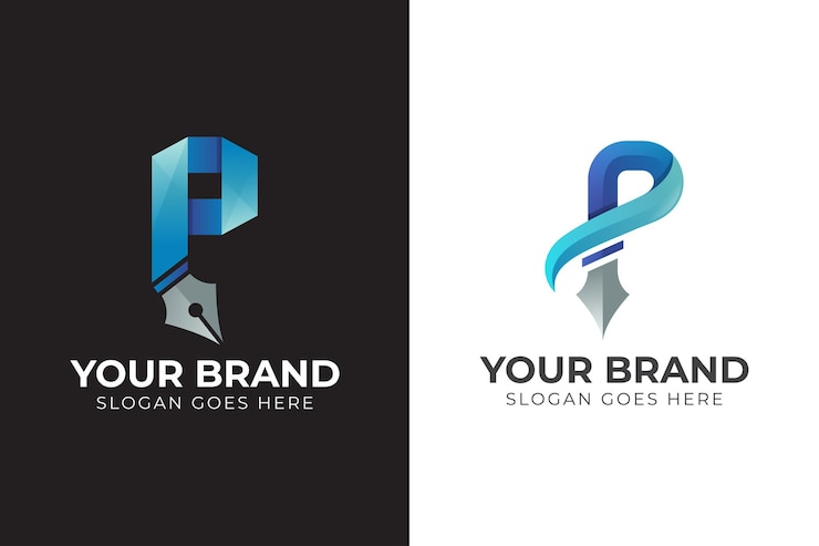 Vector letra p con diseño de logotipo de concepto de tinta de pluma