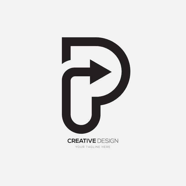 Letra P con diseño de logotipo de tipografía de monograma creativo de arte de línea moderna de flecha