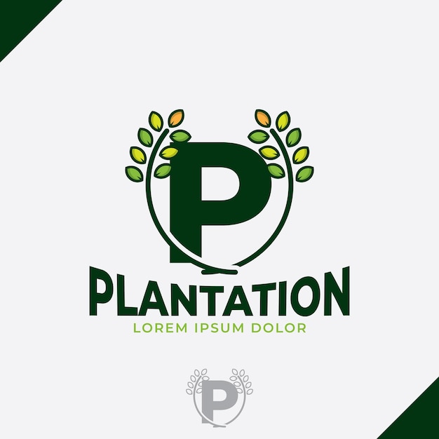 Vector letra p eco verde hoja logo granja logo vector vintage icono plano granja logo verde naturaleza icono