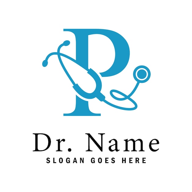 Letra P Estetoscopio Logotipo Alfabeto P Icono de negocios del médico