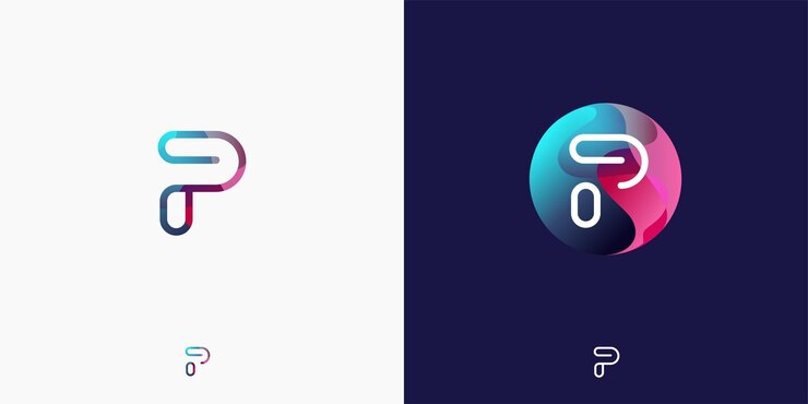 Vector letra p en estilo futurista, sofisticado y técnico.