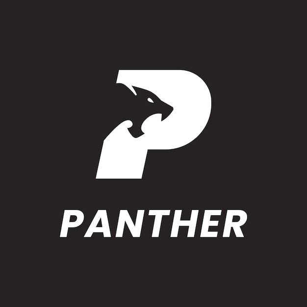 Letra P con la ilustración de la cabeza de la pantera Un vector del logotipo del icono de la cara de la panterra