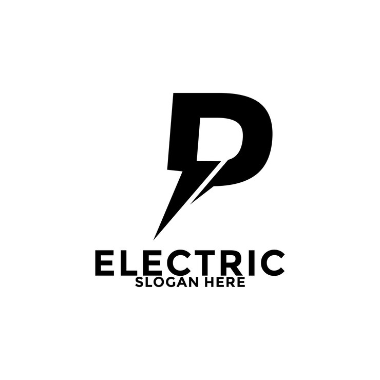 Vector la letra p inicial con el logotipo de lightning bolt diseño vectorial plantilla de logotipo eléctrico