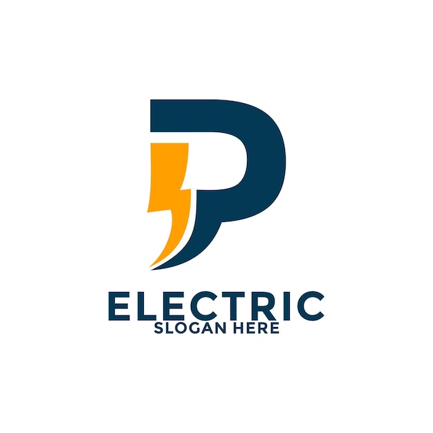 La letra P inicial con el logotipo de Lightning Bolt Diseño vectorial plantilla de logotipo eléctrico