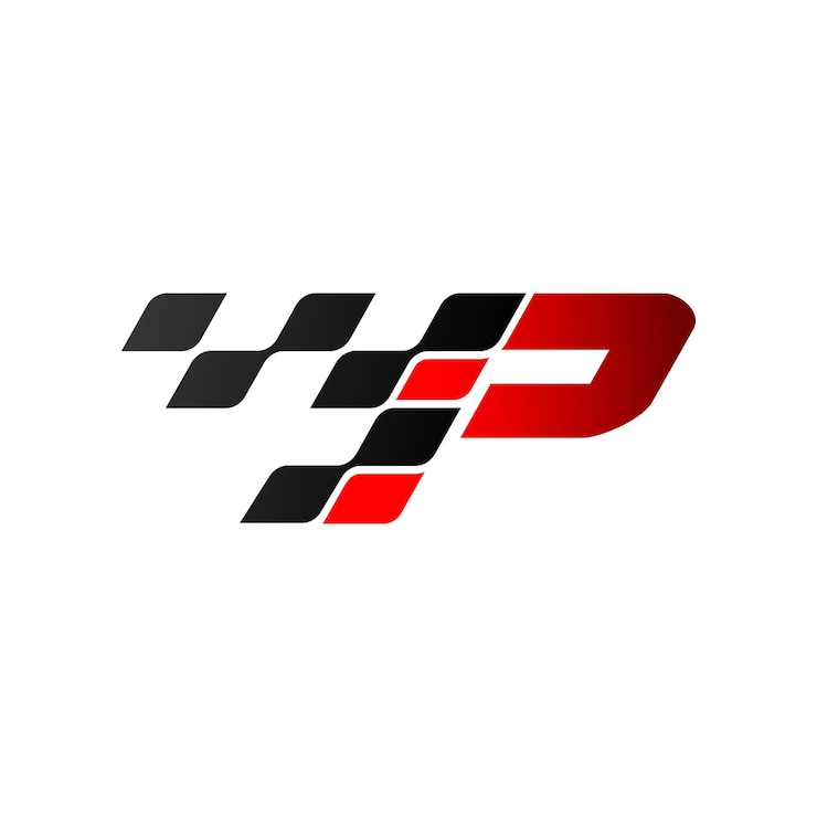 Vector letra p con logo de bandera de carreras