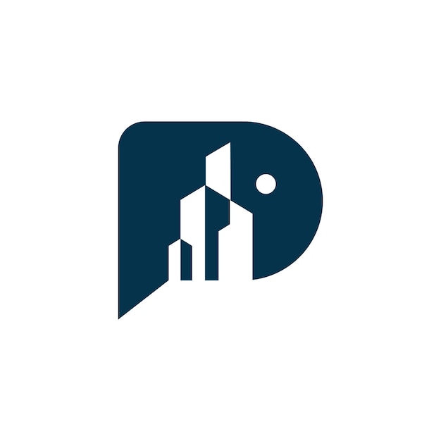 Letra p con el logotipo del edificio elemento de diseño vectorial estilo de icono con idea creativa