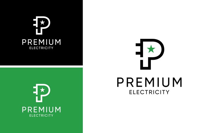 Vector letra p logotipo de enchufe eléctrico combinación de letra p y enchufe con elemento de plantilla de logotipo de diseño plano v