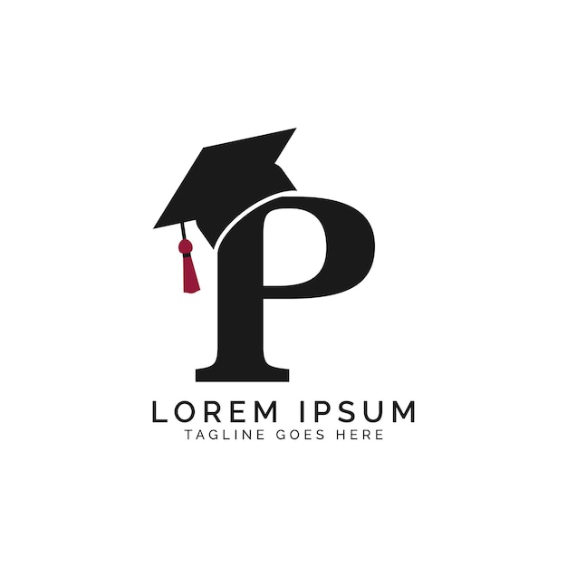 Letra P con el logotipo de la gorra de graduación Alfabeto P Icono del sombrero de educación