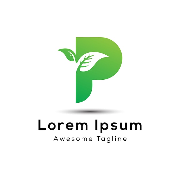 letra p con logotipo de hoja deign icono
