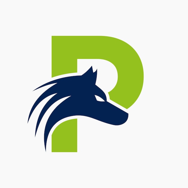 La letra P del logotipo del lobo del lobo del símbolo del vector