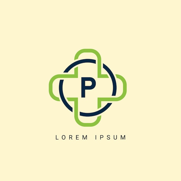 Letra P con el logotipo de Medical Consult Concepto símbolo del letrero Diseño con el diseño del logotipo Medical Plus