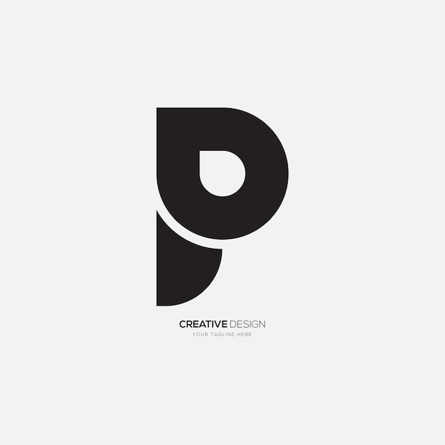 Letra P con logotipo de monograma plano abstracto creativo de gota de agua negro