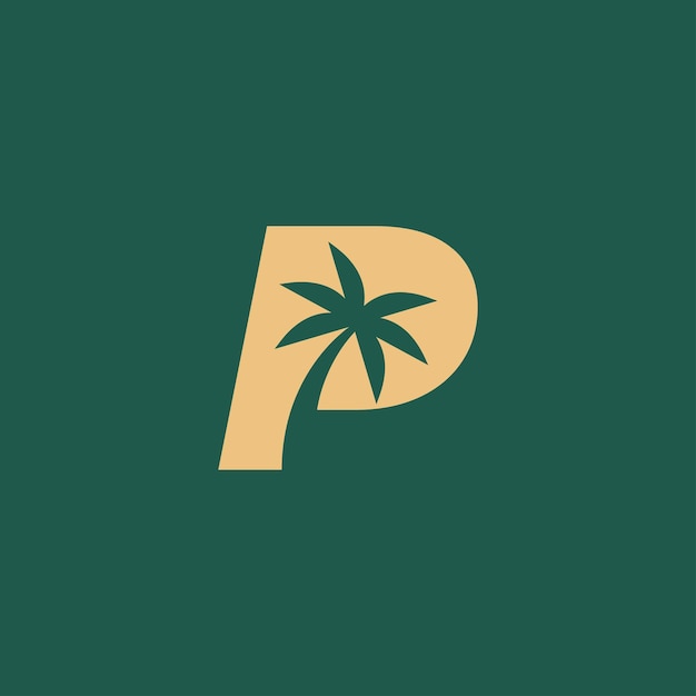 Letra P oro palmera logo diseño vector ilustración