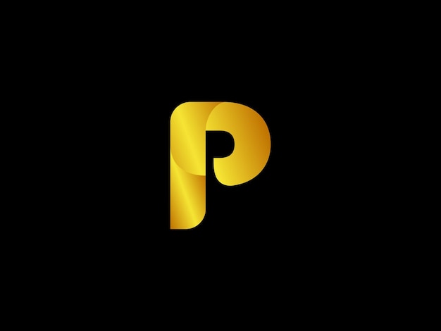 Letra p de oro sobre un fondo negro