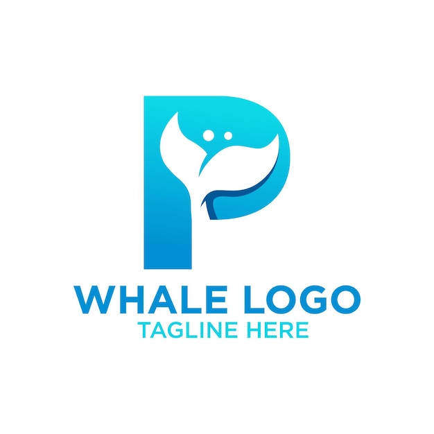 Letra P Plantilla de diseño de logotipo de ballena Inspiración Ilustración vectorial