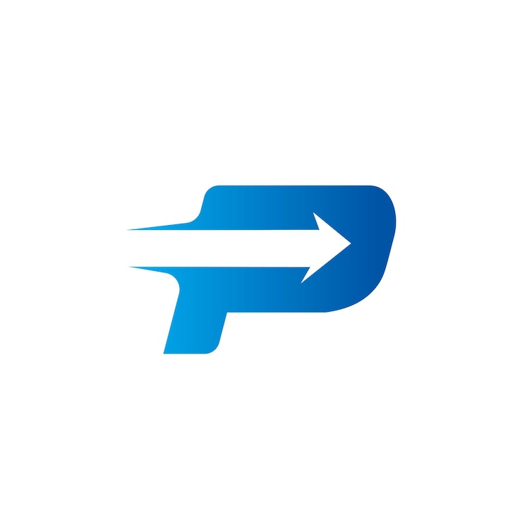 Vector letra p con plantilla de diseño de logotipo de flecha