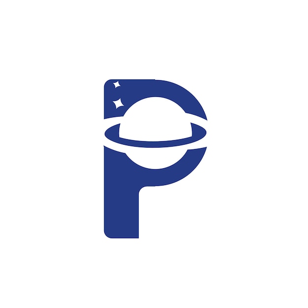 Letra P, plantilla de diseño de logotipo de planeta