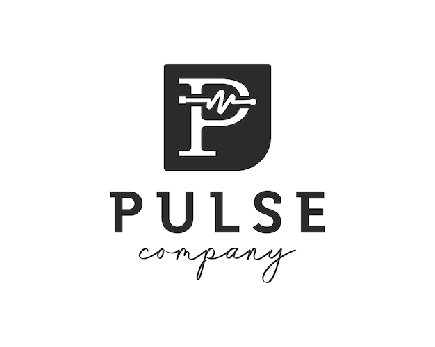 Letra p con símbolo de pulso. plantilla de diseño de logotipo de salud