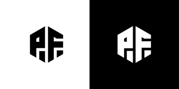 Letra PF polígono Diseño de logotipo minimalista y profesional hexagonal sobre fondo blanco y negro