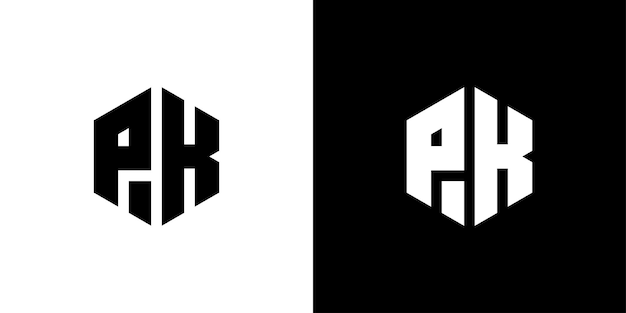 Letra PK polígono Diseño de logotipo minimalista y profesional hexagonal sobre fondo blanco y negro