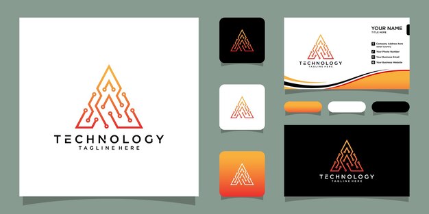 Letra A plantilla de diseño de logotipo tecnología web digital con diseño de tarjeta de visita Vector Premium