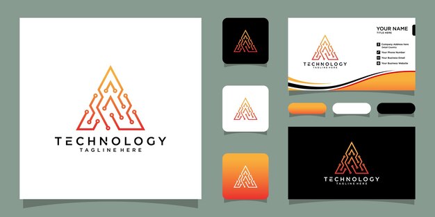 Letra a plantilla de diseño de logotipo tecnología web digital con diseño de tarjeta de visita vector premium