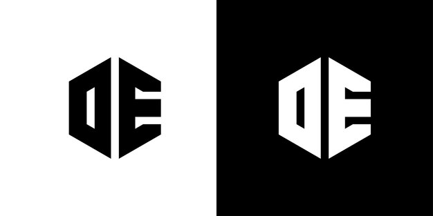 Letra DE polígono Diseño de logotipo minimalista y profesional hexagonal sobre fondo blanco y negro