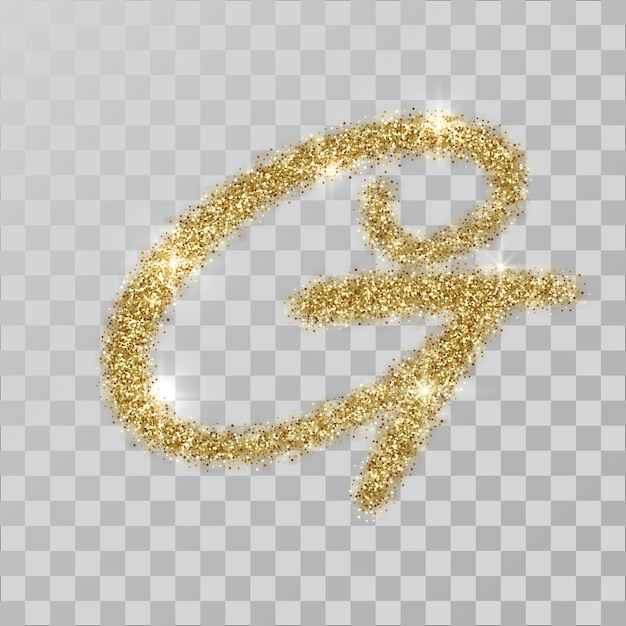 Letra de polvo de brillo dorado G en estilo pintado a mano. Ilustración vectorial sobre fondo transparente