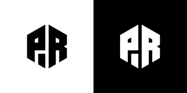 Letra PR polígono Diseño de logotipo minimalista y profesional hexagonal sobre fondo blanco y negro