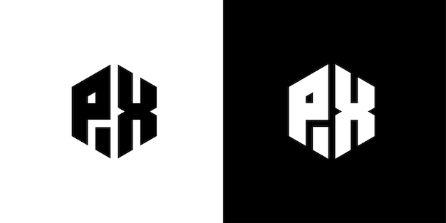 Letra PX polígono Diseño de logotipo minimalista y profesional hexagonal sobre fondo blanco y negro