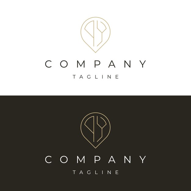 Letra PY YP punto inicial pin mapa icono local logotipo diseño vector plantilla