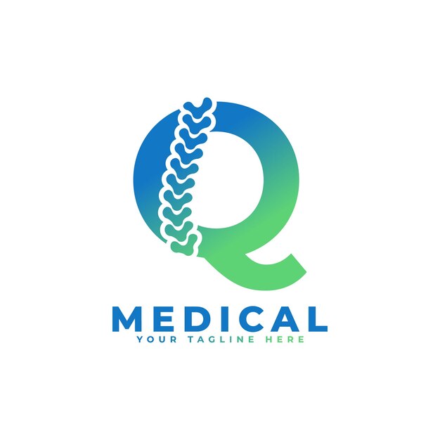 Letra Q con el logotipo de Icon Spine para Business Science Healthcare Medical Hospital y Nature Logos