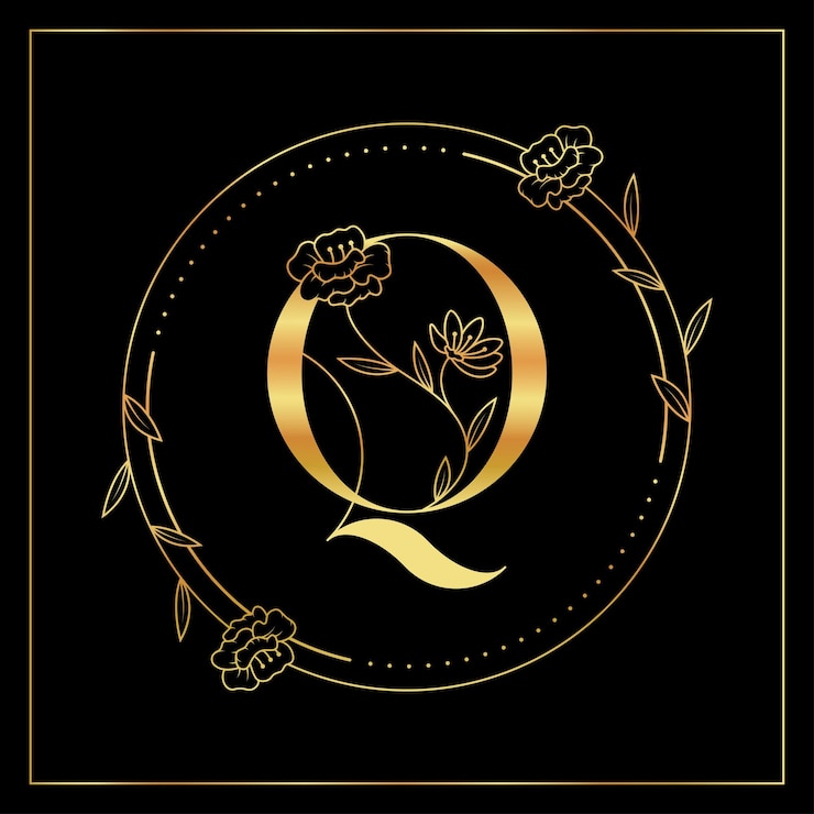 Vector letra q lujo floral dorado y logotipo elegante