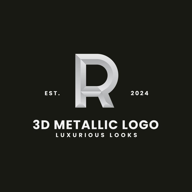Vector letra r 3d monocromo concepto logotipo marca real y clásica