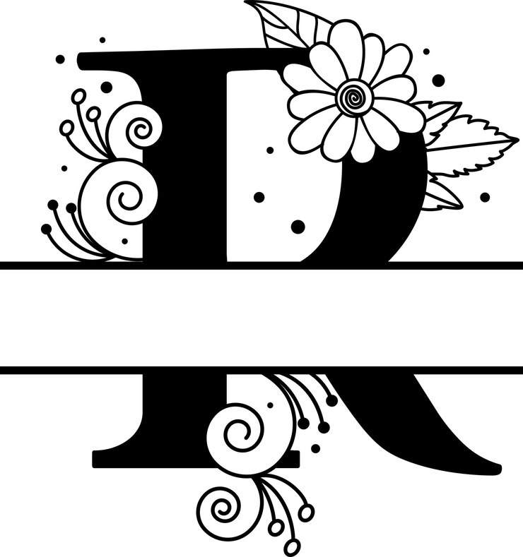 Vector letra r en blanco y negro personalizada monograma alfabeto dividido fuente vector nombre de familia signo