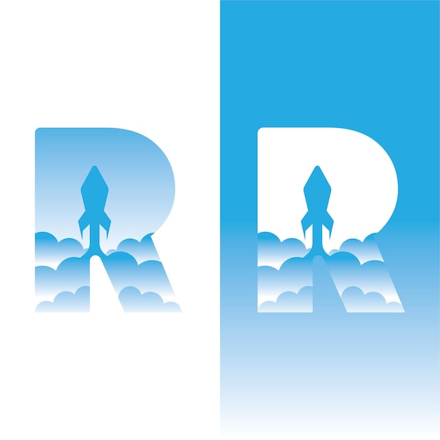 letra r cohete logo y vector con plantilla de eslogan