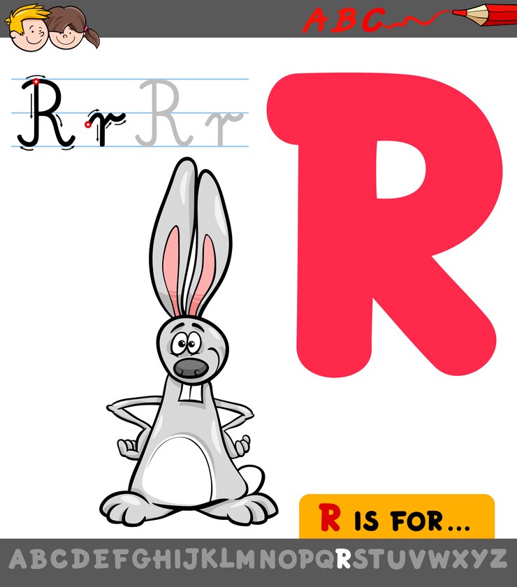 Vector letra r con conejo de dibujos animados